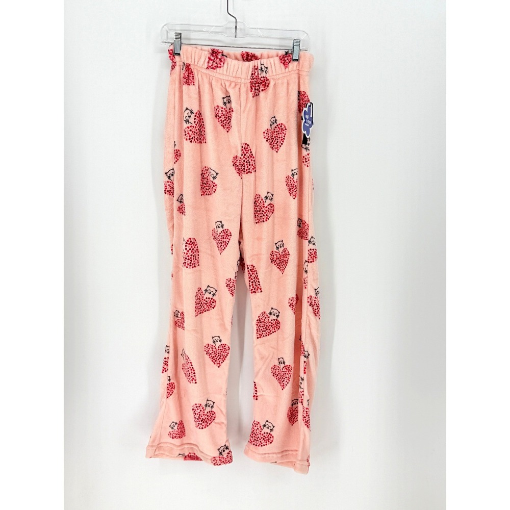 New Womens Heart Cat Fleece Cozy Pajama Pants Size S Hygge Cozy Soft Twee Kidcor